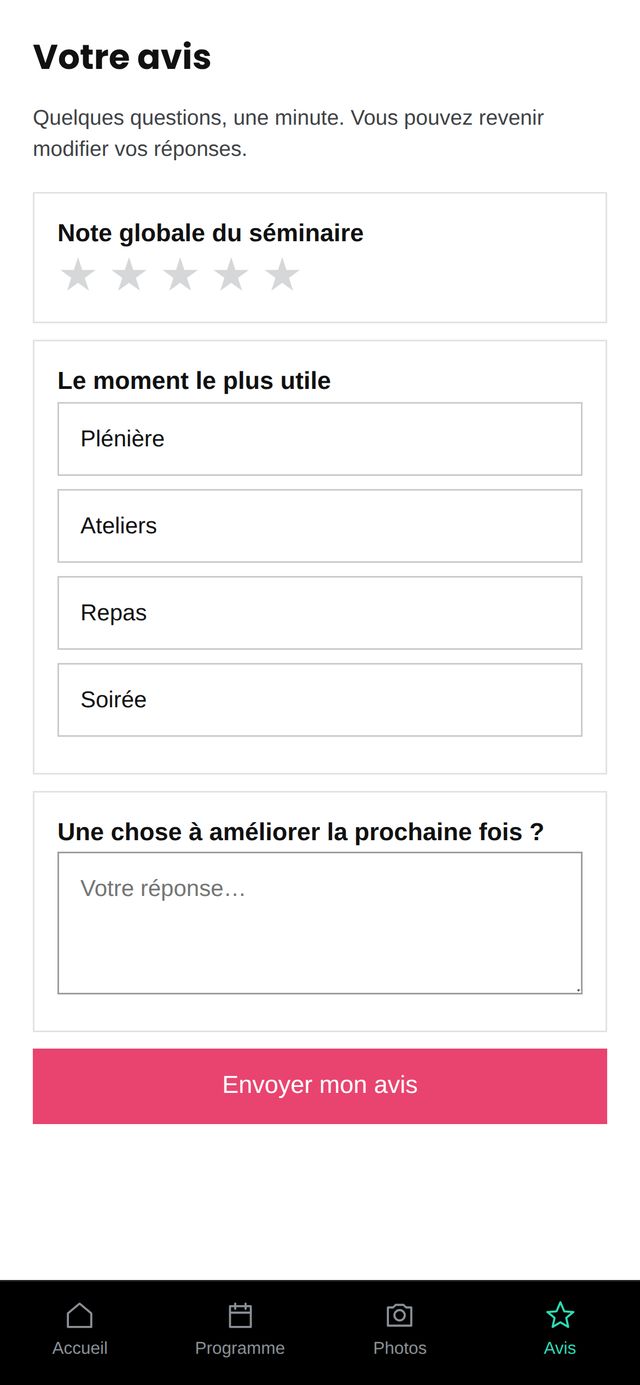 Mon avis — écran de la webapp
