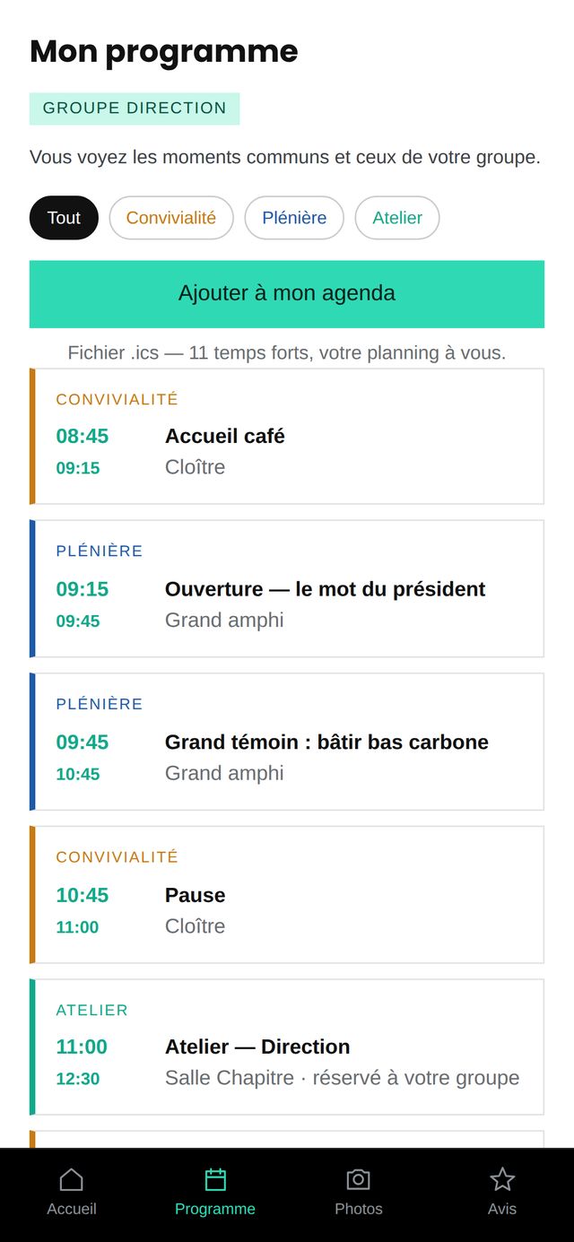 Mon programme — écran de la webapp