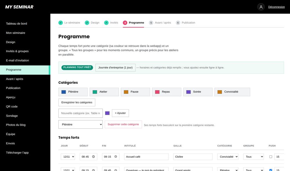 Le programme — capture du back-office